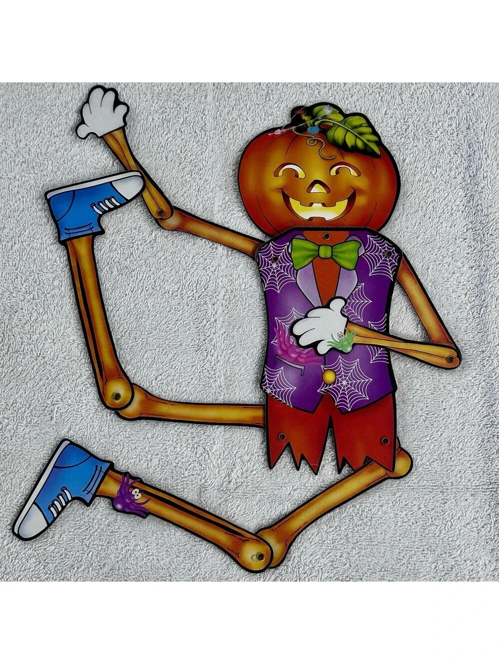 Vtg Pumpkin Head Scarecrow 22” Jointed Cardboard Cutout Fall Decor Harvest